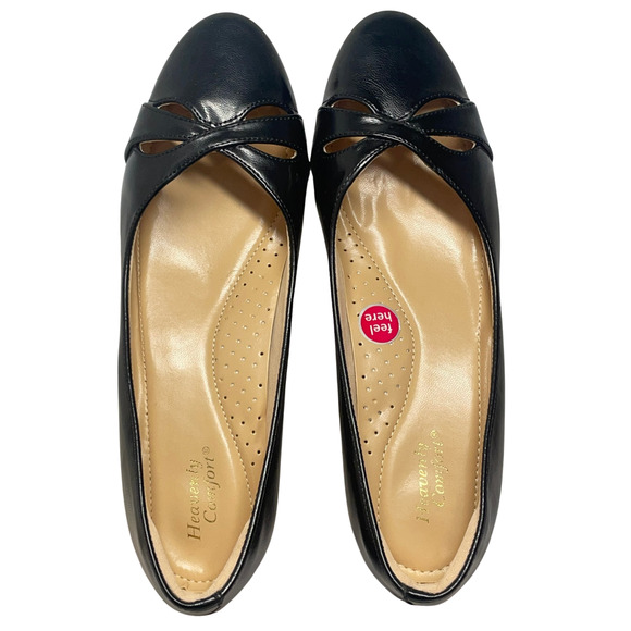 Heavenly Comfort Sz 8.5 Randi Pumps Low 1.5" Heel Cut-Out Vamp Black Faux Leathe - Picture 8 of 9